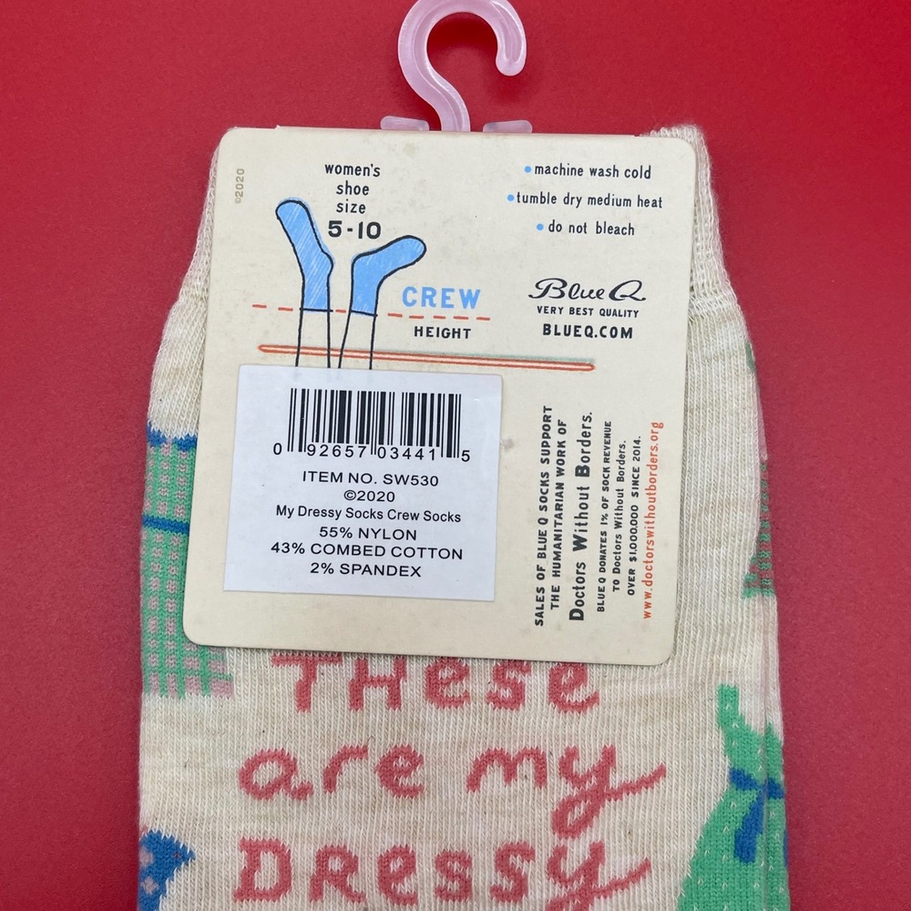 Blue Q These Are My Dressy Socks Women Crew Beige Novelty Dress Pattern NEW - Picture 3 of 3